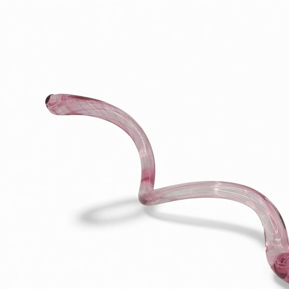 Studio Art Handblown Glass Flower Sculpture With Pink Curl Stem & Blue Bloom 14" - Picture 4 of 8